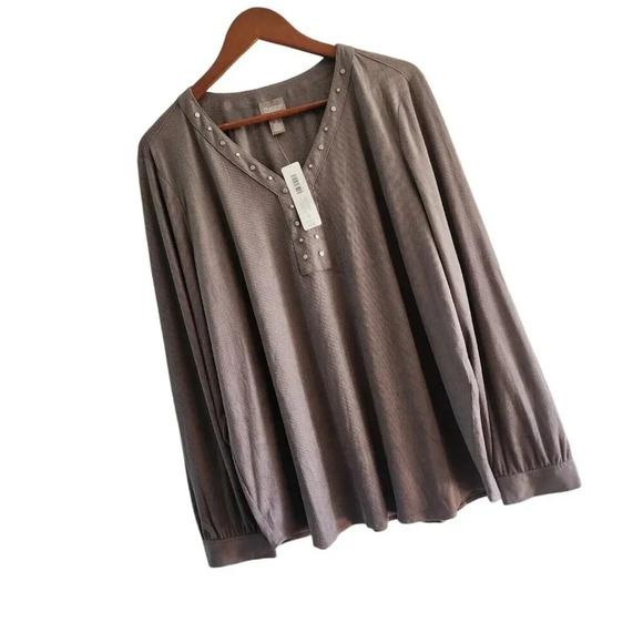 New $64.95 Chico's Top Blouse Size 3 Gray Long Sleeve V-Neck Pullover - Picture 15 of 16